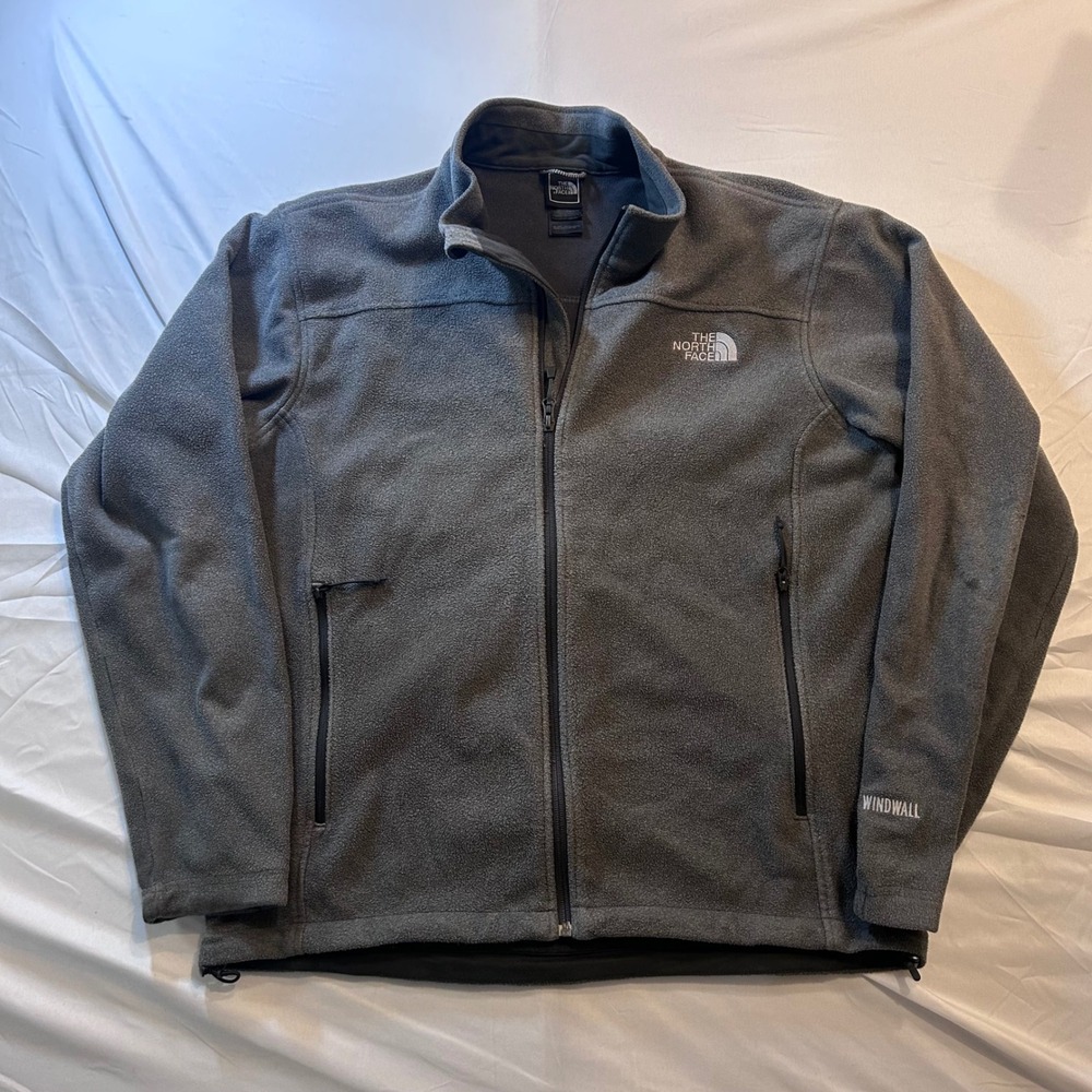 The North Face WindWall Fleece Jacket Mens Medium Grey Full Zip Mock Neck